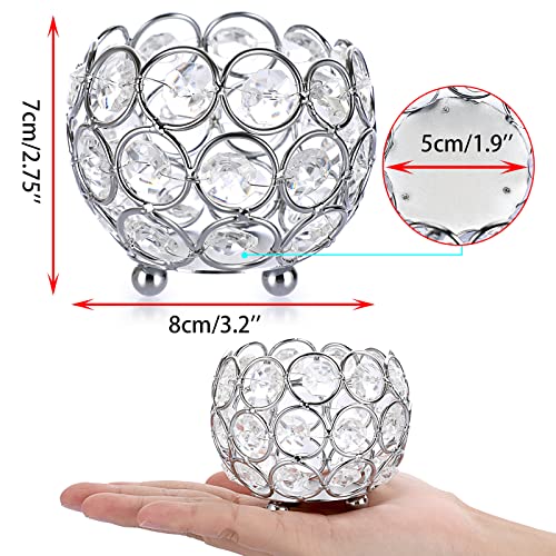OwnMy Set of 4 Crystal Bowl Tealight Holders Small Round Votive Candle Holders, Silver Crystal Tea Light Candle Lanterns Candle Stands for Dining Table Centerpieces Wedding Decors - color: Silver