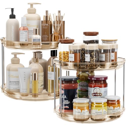 LAMU 2 Pack 2 Tier Lazy Susan Turntable Organizer 9.25'' Rotating Spice Rack Organization for Cabinet, Kitchen, Pantry, Countertop, Bathroom, Vanity, Medicine Cabinet Organizer, Amber - color: Amber, size: 9.25in 2 Pack