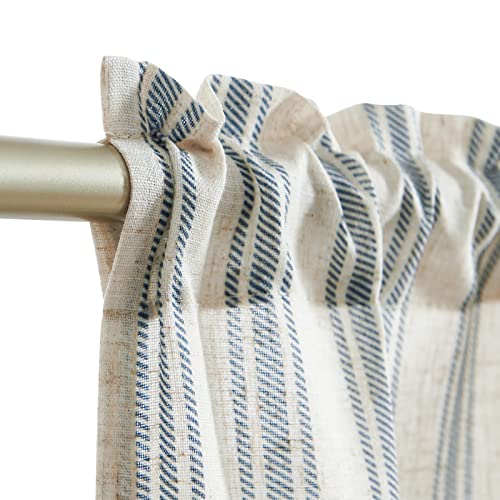 jinchan Linen Kitchen Curtains Striped Tier Curtains 24 Inch Farmhouse Small Drapes Balanced Stripe Half Window Light Filtering for Bathroom Laundry 2 Panels Blue on Linen - color: Striped Blue on Linen, size: 26"W x 24"L (Pack of 2)