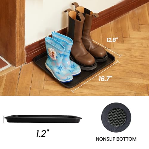 WATANIYA PET Boot Tray for Entryway Indoor, Heavy Duty Shoe Mat Tray 2 Packs, 16.7"x12.8" Waterproof Shoes Trays with Raised Edge, Outdoor Multi-Purpose Mats for Boots, Garden, Pets - color: Black, size: (2Pack) 16.7''x 12.8''