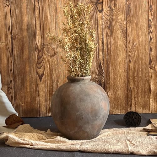 Rustic Ceramic Vase, 7.87 Inch Brown Farmhouse Flower Vases for Home Decor, Handmade Pottery Vase for Centerpieces & Table Decorations, Living Room & Entryway Decor - color: Brown