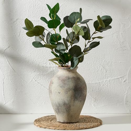 SIDUCAL Ceramic Vintage Flower Vase | 9 Inch Large Pottery Rustic Farmhouse Boho Vase for Home Decor, Table, Living Room, Bathroom, Coffee Desk, Shelf, Mantel Decoration, Wedding, Terra - color: 1009-terra