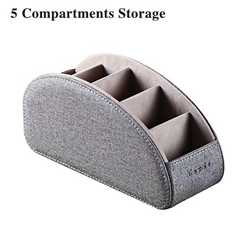 TV Remote Control Holder with 5 Compartments,Pu Leather Remote Caddy/Box/Tray Bedside Table Desk Storage Organizer for DVD, Blu-Ray, Media Player, Heater Controllers and Cosmetics Office Supplies - color: Grey, size: Small
