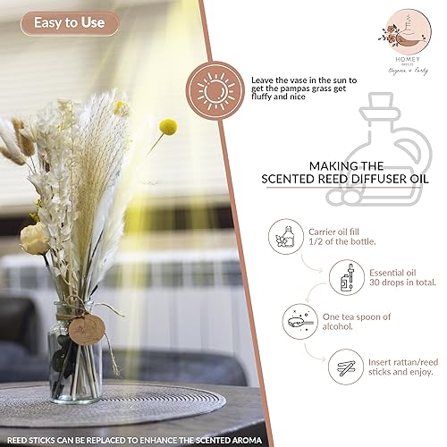 Homey Breeze Natural Dried Pampas Grass Decor with Vase - 15 Inches 23 Pcs 10 Styles, Pampas Grass with Vase Included - Small Pampas Grass for Home Decor, Wedding, Party, Birthday
