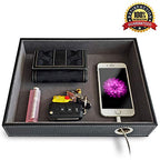 Valet Tray with Charging Station - PU Leather Nightstand Organizer for Men and Women, Desk Catchall Tray for Keys, Jewelry