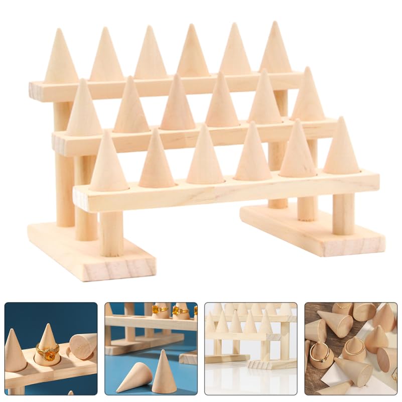 ABOOFAN Wooden Ring Display Stand Cone Shape Organizer for Jewelry Store and Home Use 8.46X5.90X5.70In Space Saving Ring Holder Rack