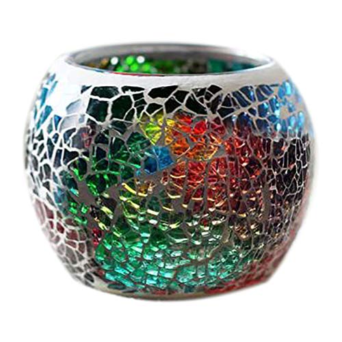 Ochine Glass Votive Candle Holder for Tealight, Romantic Stained Mosaic Tealight Candle Holders, Handmade Cracked Aromatherapy Candle Lamp for Table Centerpiece, Valentine's Day, Home Decor - color: B