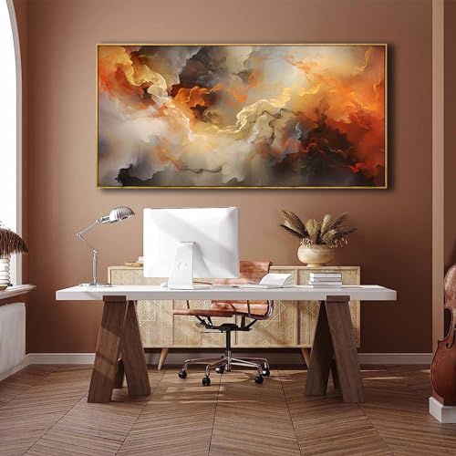 VHMING Abstract Wall Art Framed Ready to Hang Home Decor Orange White Artwork Wall Art Prints Canvas Painting Large Size for Living Room Bedroom Office Decoration 20"x40" - color: Orange, size: 20"L x 40"W
