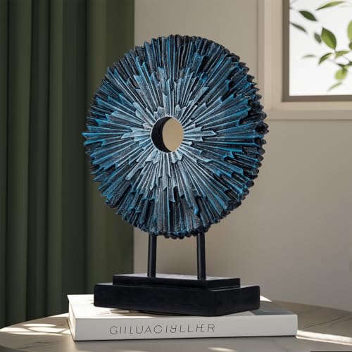 EZ4ENCE Round Statue HomeDecor Kitchen, Modern Decorative Sculpture Decorations for Living Room Coffee Table, Office Decor Shelf, Center Tabletop Decoration (Blue) - color: Silver&blue
