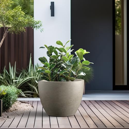 Kante 17.3 Inch Round Concrete Planter - Classic Large Indoor/Outdoor Plant Pot with Drainage Hole and Rubber Plug, Suitable for Gardens and Patios, Weathered Concrete - color: Weathered Concrete, size: 17.3"Dia x 13"H