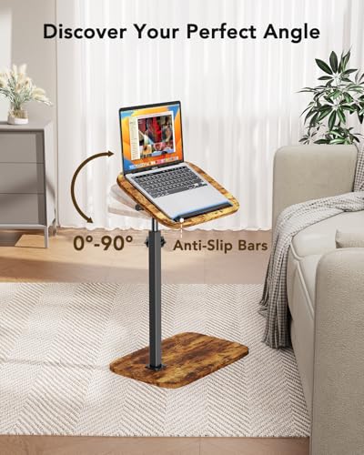 HUANUO Adjustable TV Tray, Height Adjustment TV Trays with 360° Swivel and 90° Tilt, Sturdy & Multi-Functional Sofa Table with Anti-Slip Bar, Side Table for Couch, Bedside, Dining, Living Room - color: Vintage Rustic Brown