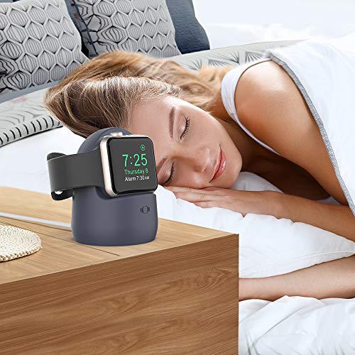 AhaStyle iWatch Stand Silicone Charging Dock Holder Accessories for Apple Watch Series 8/Ultra/SE2/7/6/SE/5/4/3/2/1(49/45/44/42/41/40/38mm), Supports Nightstand Mode【Adapters NOT Included】(Navy Blue) - color: Navy Blue