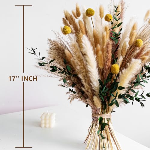 Boho Dried Flowers Bouquet – Olive Green Wall Decor, Pampas Grass Bouquet, Rustic Flower Arrangement, Moody Office & Bedroom Decor, DIY Home Vase Filler, Farmhouse Floral, Boho Wedding Bouquet