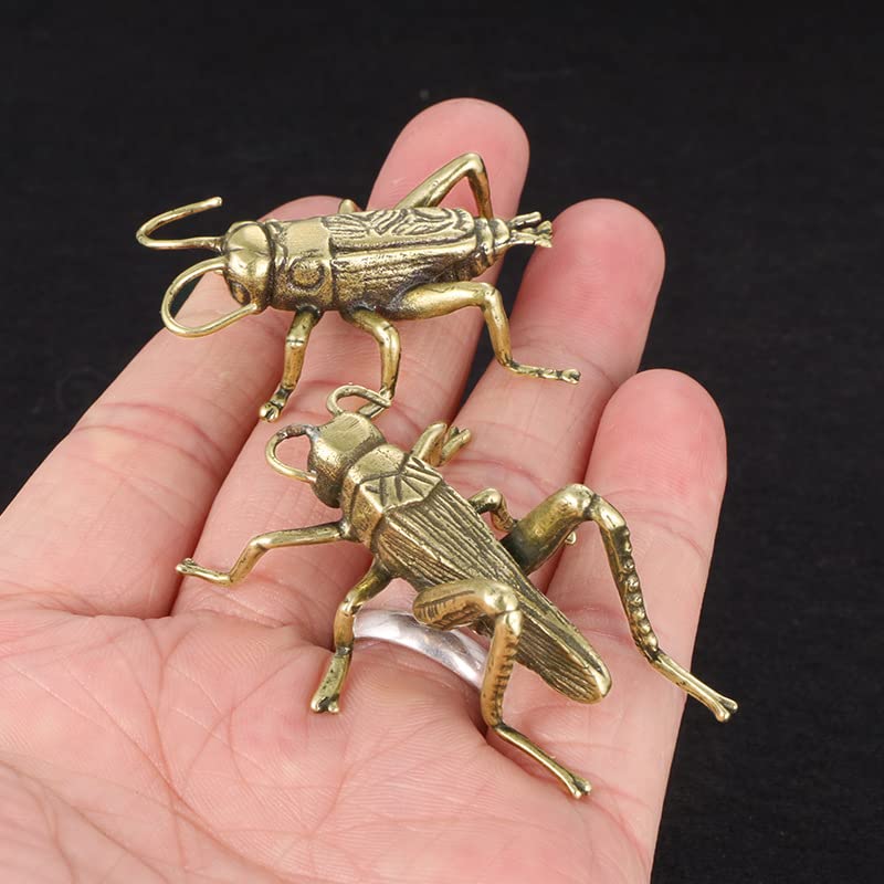 Brass Cricket Figurine Brass Statue, Lucky Cricket Fengshui, Wealth Sculpture Animal Craft Collectible Figure Ornament for Home Desktop Office, Golden - color: 2 Cricket Statue