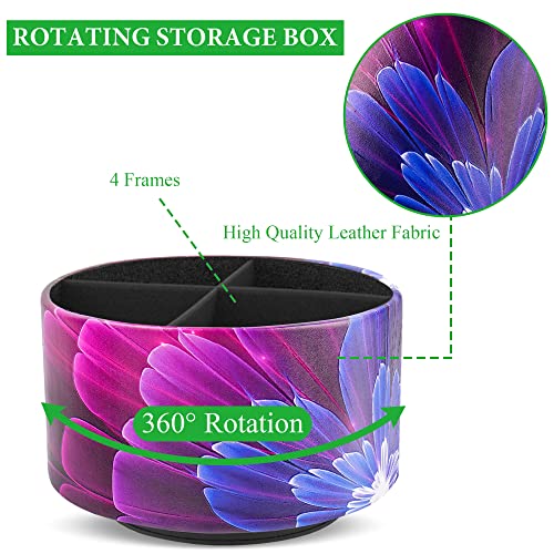 lizimandu Round Leather Art Supply Organizer,Remote Control Holder,360 Degree Spinning,Multi-Functional Pencil Holder,4 Compartments Desktop Stationary Organizer(1-Blue Fractal Flower) - color: 1-Blue Fractal Flower
