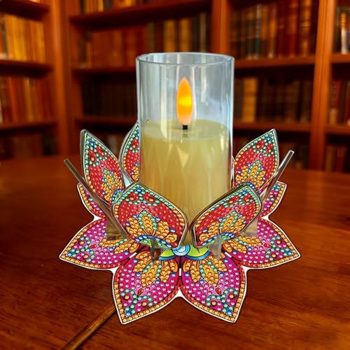 5D DIY Diamond Art Painting PVC Flower Candle Holders Tealight/Tea Light/Votive Candle Holder, for Table Centerpiece Home Décor Party Wedding Dinning-Flower-6 - color: Flower-6