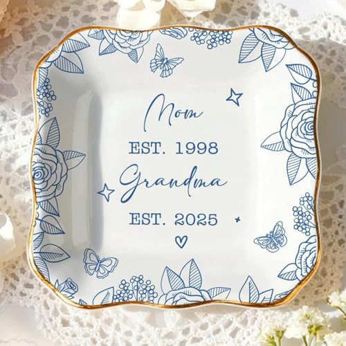 Personalized Mom Grandma Jewelry Tray, Grandma Toile De Jouy Jewelry Dish; Personalized Trinket Tray for Women, Mama Gifts Form Kids, Mothers Day Decor - color: Jewelry Dish 2