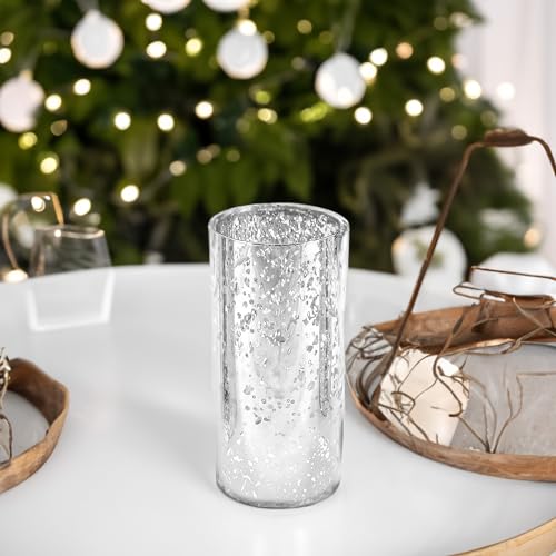 WGVI Hurricane Candle Holder Sleeve, W: 4", Ht: 8", Silver Speckled Glass Cylinder Open Both Ends, Chimney Tube Shade, 1 Piece - size: 4x8"H