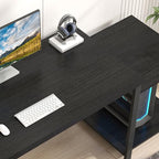 FOLUBAN Large Home Office Desk, Black Computer Desk with Storage Shelves, Modern Wood Writing Study Gaming Table for Bedroom Living Room, 63 Inch - color: Black