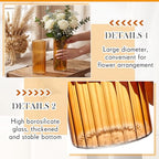 6 Pcs 8 Inch Tall Glass Ribbed Cylinder Vases Clear Floating Candle Flower Vase in Bulk, Hurricane Candle Holder for Wedding Housewarming Gift Table Centerpieces(Amber) - color: Amber, size: 8 Inch