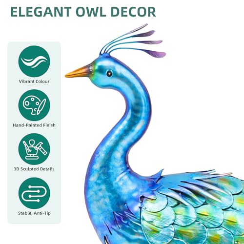 31" L Metal Peacock Garden Statue, Handcrafted Walking Peacock Large Outdoor Yard Art Decor with Iridescent Blue & Green Finish & Ground Stakes, Lifelike Sculpture for Garden Lawn Flowerbed - color: 31"l Iridescent Blue Peacock