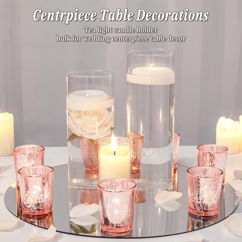 UPBUD Votive Candle Holders Set of 24, Speckled Mercury Rose Gold Glass Candle Holders for Wedding Centerpiece Table Decorations, Tealight Candle Holder for Party Bridal Shower Decor, Home Decor - color: Rose Gold