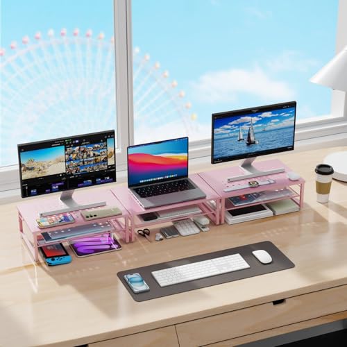Gianotter 2-Tier Metal Monitor Stand Riser, Workspace Organizer with Desk Accessories, Office Storage for Supplies (Pink) - color: Pink