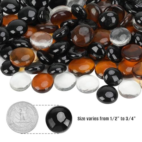 Mr. Fireglass 10 Pound Blended Fire Glass Beads, 1/2" High Luster Mixed Colored Fire Glass Drops for Fireplace Fire Pit & Lanscaping, Onyx Black, Crystal Ice, Caramel - color: Onyx Black, Crystal Ice, Caramel, size: 1/2 inch, 10 Pounds