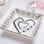 Personalized Chinoiserie Floral Jewelry Dish Ceramic Ring Holder Square Trinket Tray Custom Grandparent Mother Birthday Present We Love You Heart Shaped Toile Mother’s Day Keepsake With Names - color: Design 03