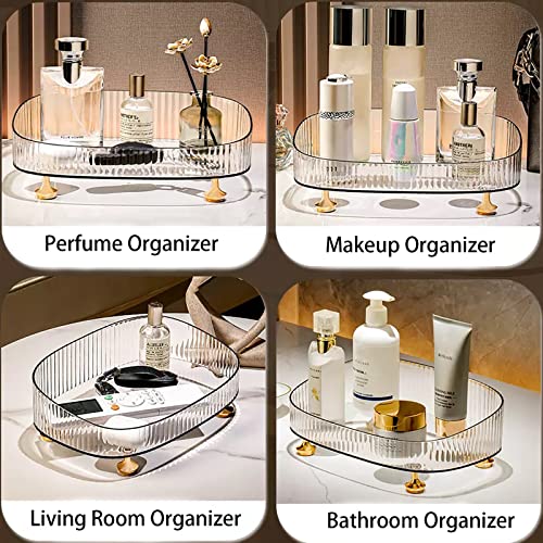 Vanity Tray Perfume Organizer – Acrylic Bathroom Tray,Countertop Storage Decor Trays for Dresser,Makeup Skincare Cosmetic Organization (Clear)