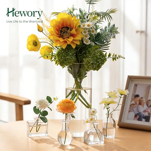 Hewory 2.3'' Mini Bud Vases: 28Pcs Small Clear Glass Vases Bulk for Wedding Party Table Accent - Tiny Decoration for Babies Breath Wildflowers