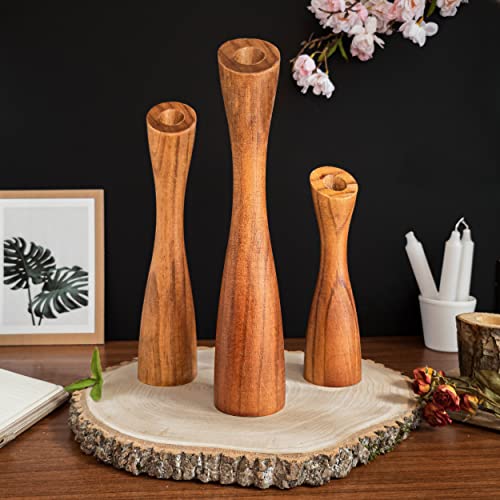 OLEEK Wooden Taper Candle Holders - Woods Taper Candle Holders for Table Centerpiece - Wood Candlestick Holders (9", 8", 6") Wooden Candlestick Holder for 7/8" candlesticks - Candlestick Holders Wood - size: 12"+10"+8" H
