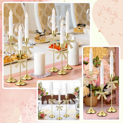 Ceenna 3 Pcs Gold Bow Candle Holders, 3 Size Gold Bow Candlestick Holders, Taper Candle Holder Vintage Decorative for Table Centerpiece Mantel Decor Holiday Housewarming Gifts - style: Bow