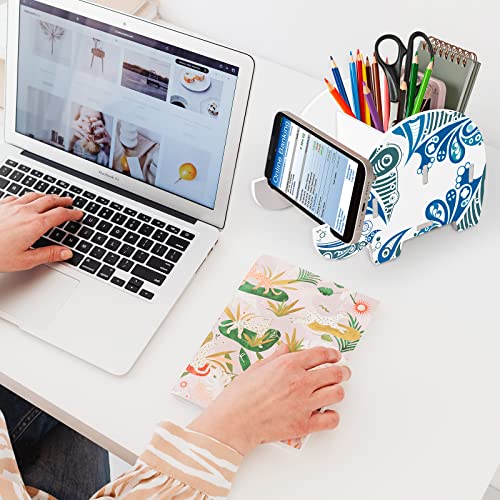 MOKANI Pen Pencil Holder for Desk Cute Elephant Gifts Desk Organizer Marker Makeup Brush Holders Workspace Organizers Office Decor Accessories with Phone Stand Christmas Gifts For Women Men Adults - color: C: Glacial Elephant
