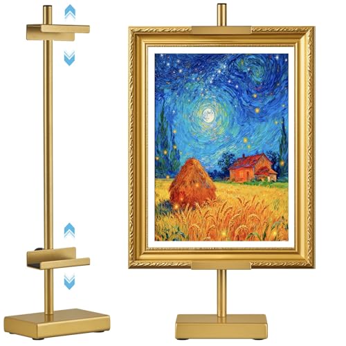 Rofio Adjustable Tabletop Easel Stand, picture easel stand up to 17” H, Metal Picture Frame Holder for Artwork, Photo, Signs & Certificates (Gold) - color: Gold