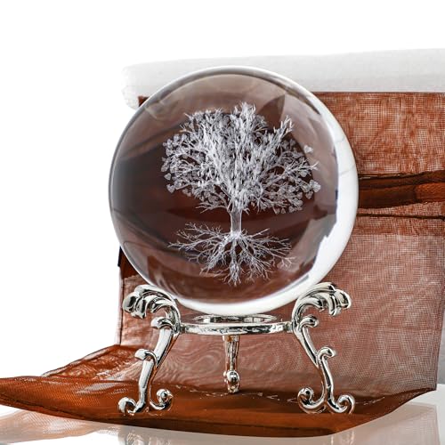 60mm Crystal Ball Paperweight Decorative 3D Laser Engraved Tree of Life Glass Sphere for Home Office Decor - color: Tree of Life
