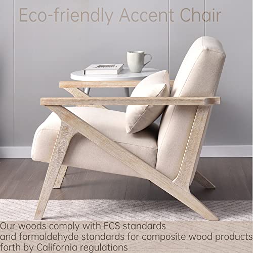 INZOY Mid Century Modern Chair with Wood Frame, Upholstered Armchair with Waist Cushion, Accent Chair for Living Room Bedroom Apartment, Easy Assembly, Beige - color: Beige