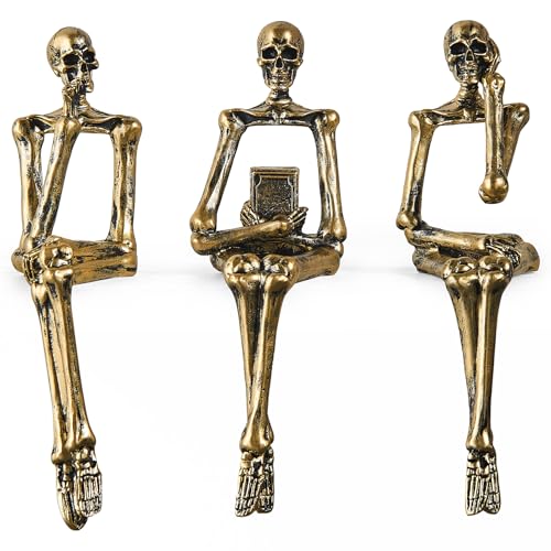 XINXUAN Halloween Decorations Skull Statue Home Decor - Modern Bookshelf & Desk Decor - 3 Piece Set (Retro - Gold) - color: Retro - Gold