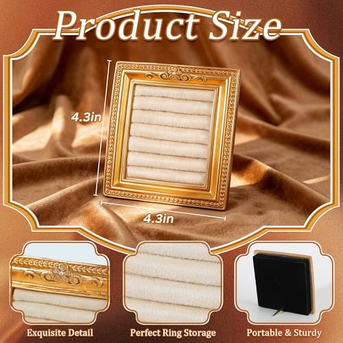Vintage Ring Holder Rectangle Gold Velvet Display Stand - Baroque Jewelry Organizer Box Tray for Wedding Engagement Anniversary Women Birthday Christmas Gift Photograph Prop (MPF05-Gold Beige) - color: MPF05-Gold Beige