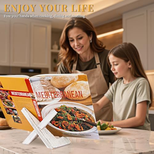 PUERSI Cookbook Stand for Kitchen, Recipe Book Holder for Kitchen Counter, Wooden Cookbook Holder, Rustic Cook Book Holder Stand - Farmhouse White - color: White