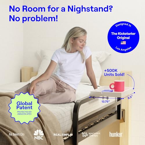 BedShelfie Wood Bedside Shelf for Bunk Bed & Top Bunk, College Dorm Room Essentials, Loft Nightstand, Floating Bed Side Table Tray Storage, Dorm Room Decor By Smallish - (Flexfit Bamboo Model, White) - color: White