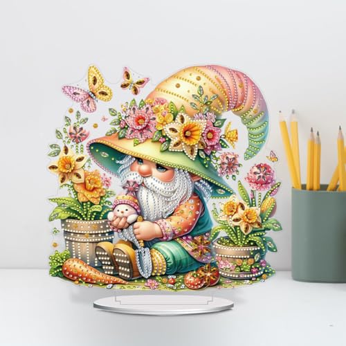 5D Tabletop Diamond Art Painting Kit Ornament, Stand Up Special Shaped Crystal Diamond Art Desktop Kits for Adults Craft Gift - Gardening Gnome (Yellow) - color: Gardening Gnome