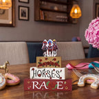 Smile Horses and Races Wooden Block Decor Jockey HORSES RACES Rose Tiered Tray Tabletop Signs for Horse Racing Party Decorations - style: Jockey