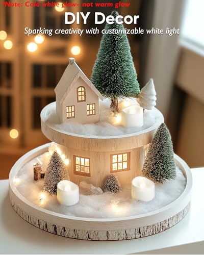 Homemory 48-Pack Cool White Novelty Flickering Flameless Tea Lights, 200+Hours Battery-Operated LED Fake Candles for Wedding Table Centerpieces,Proposal,Anniversary, White Base, Ø1.5'' × H1.3'' - color: Cool White Glow, White Base, size: Pack of 48