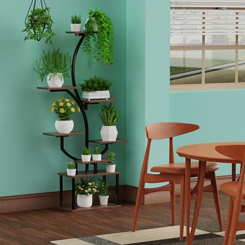 Indoor Plant Stand with LED Grow Light,8-Tier S-Shaped Corner Plant Stand,48.43 Inch Heavy,Duty Metal Indoor Plant Rack for Home, Balcony and Living Room