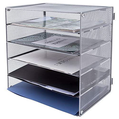 EASEPRES 5 Slot Mesh Desk Organizer Tray, File Paper Letter Folder Holder Desktop Paper Sorter Mail Organization Rack Storage Accessories, for Office Home School Classroom, Silver - color: 5 Tier Silver