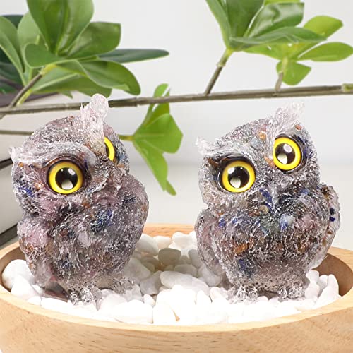 mookaitedecor Colorful Crystals Owl Statue Sculpture Stone, Carved Animals Night Owl Figurine Crystal Ornament for Desktop Office Home Decor - color: Colorful, size: 2.36 inch