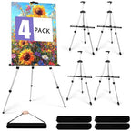 4 Pack Art Painting Artist Easel Stand Adjustable Portable Aluminum Metal Tripod Display Easel with 4 Bag Height from 20-66 Inches Tabletop Art Easel for Table-Top/Floor Drawing and Displaying,Silver