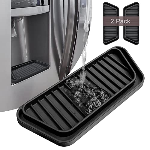 KindGa Refrigerator Drip Catcher Tray,Protector Ice and Water Dispenser Pan,Fridge Spills Water Pad Catch Basin for Drainage 2 Pack (Rectangular,Black) - color: Black, size: 2 pack Rectangular Black