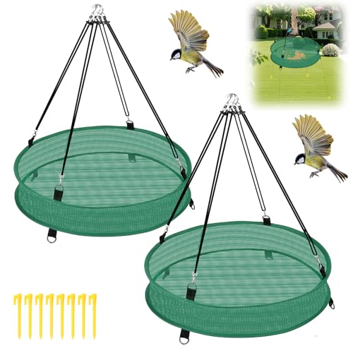 Lettry 2Pcs Bird Seed Catcher Tray with 8pcs Plastic Stakes for Hanging Bird Feeder Platform, Birdseed Hoop for Outdoor Garden Hanging Tray (Green, 16inch) - size: 16inch